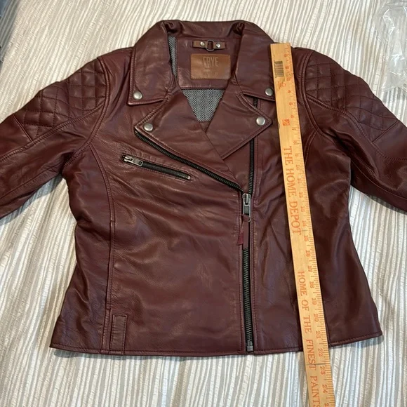 NWT Frye Womens Leather Biker Jacket dark red - Picture 7 of 13